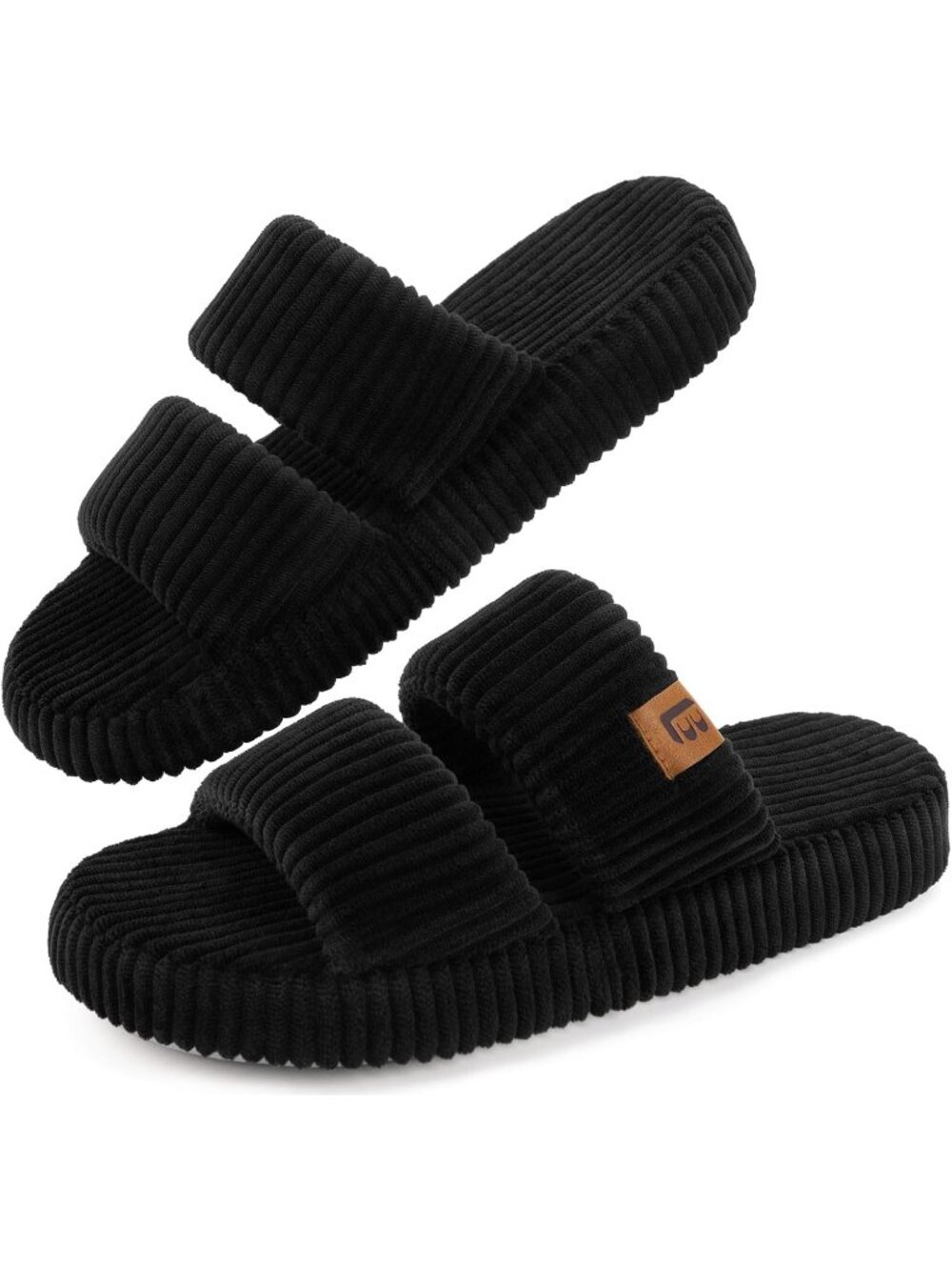 〽️Women's Black Open Toe Flat Slippers Dual Strap Slide Comfortable House Shoes